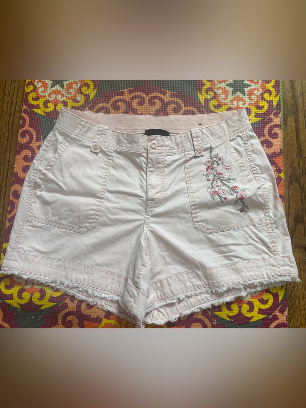 Lane Bryant Light Pink Denim Shorts with Floral Embroidery
